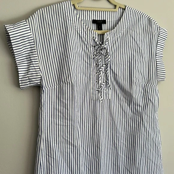 J.CREW Lace Up, Blue Striped Shirt-Dress, Size S - Picture 3 of 7